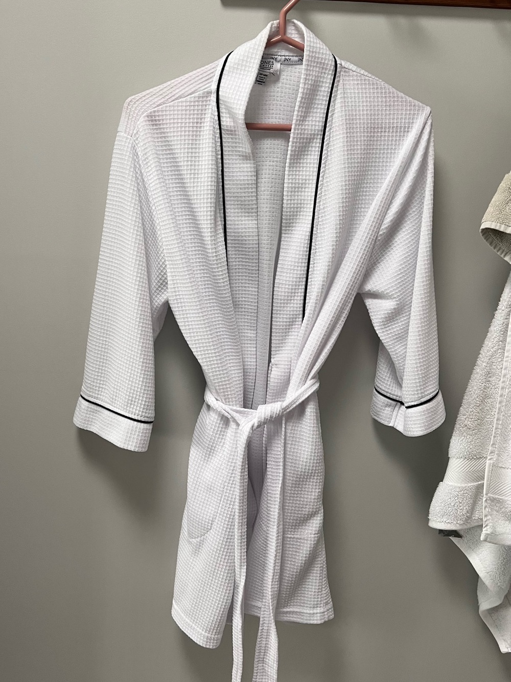 White Waffle Robe with Black Trim